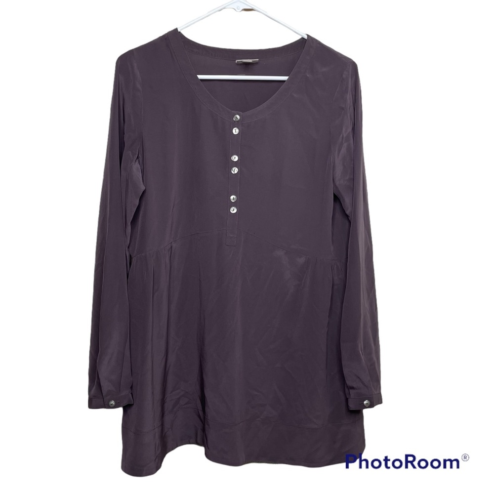 J Jill Womens Silk Top Baby Doll Tunic Pockets Oversized Button Front Sz Small